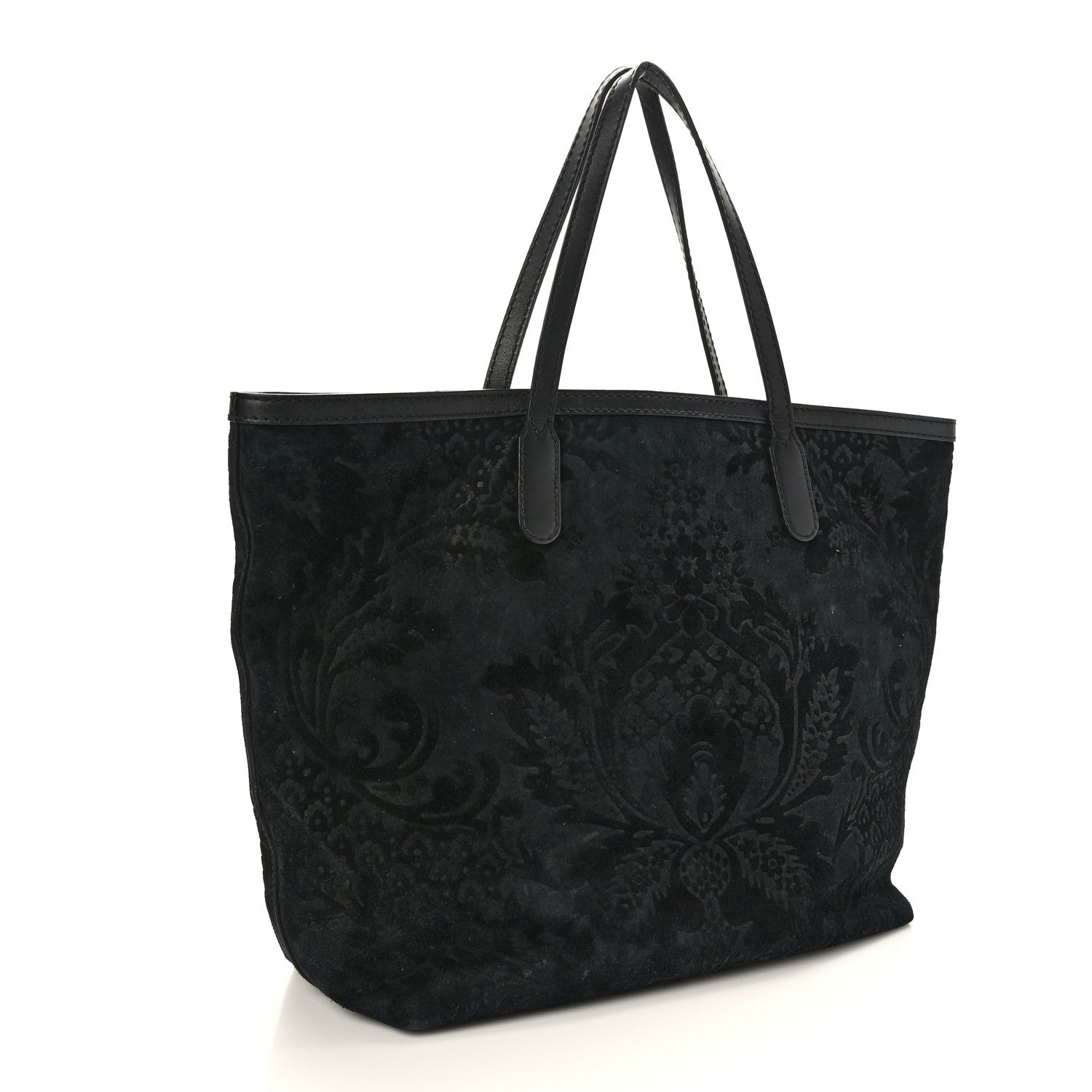 Gucci Nubuck Brocade Medium Soft Stirrup Tote Black 3 of 9