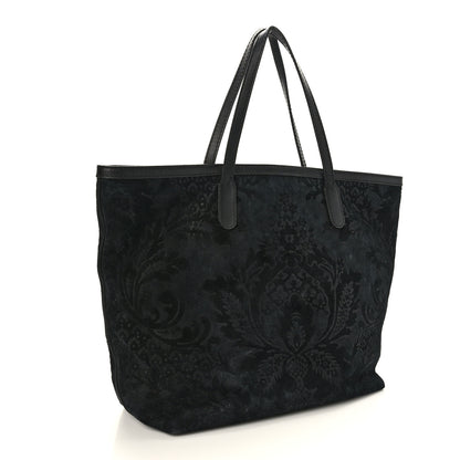 Gucci Nubuck Brocade Medium Soft Stirrup Tote Black 3 of 9