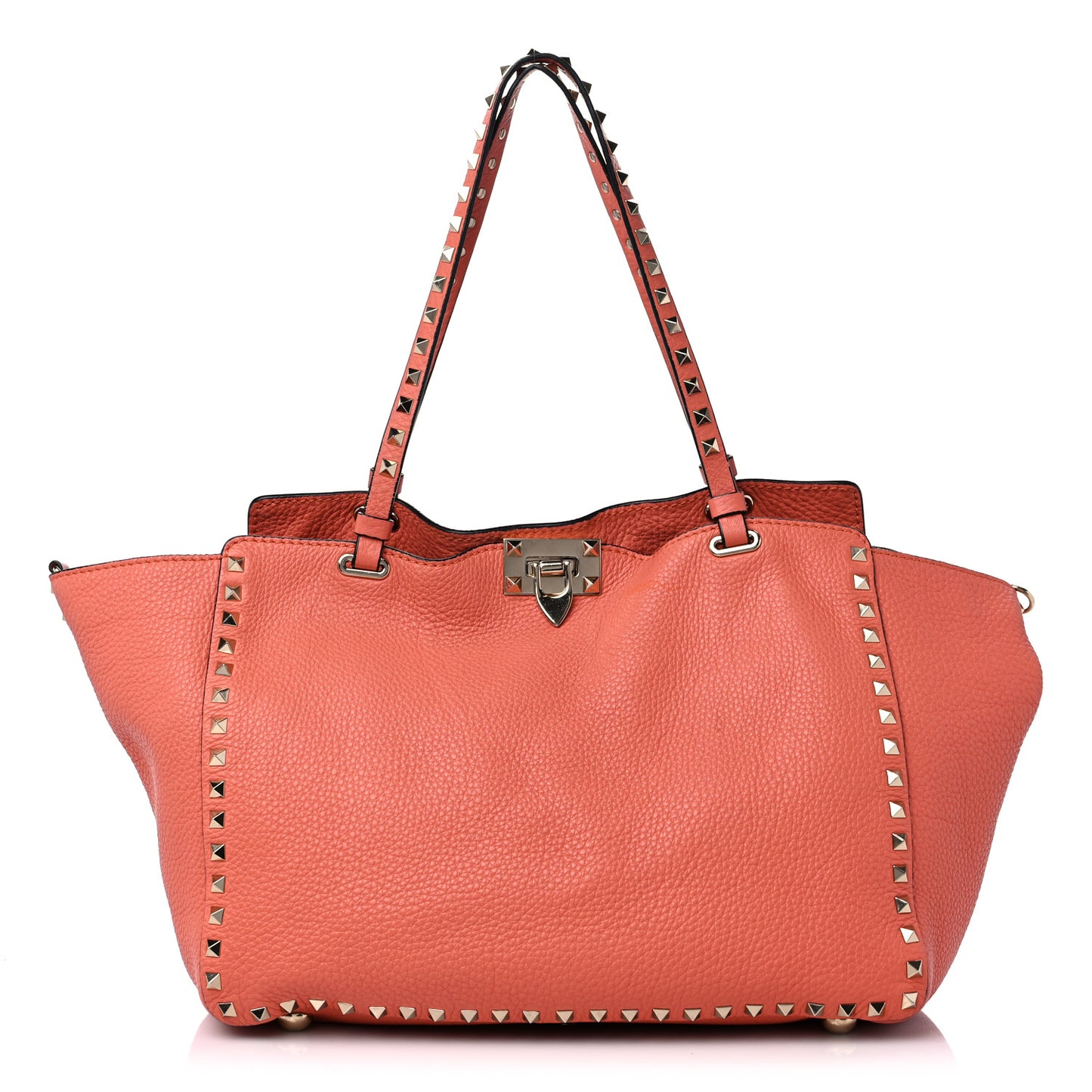 Pebbled Calfskin Medium Rockstud Tote Coral