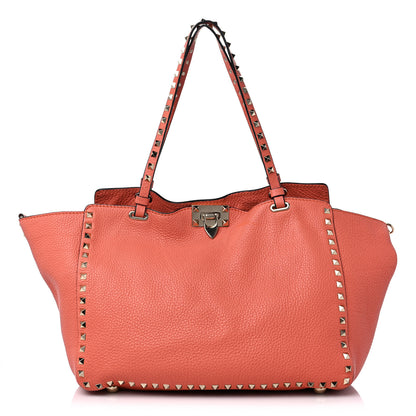Valentino Garavani Pebbled Calfskin Medium Rockstud Tote Coral 1 of 8