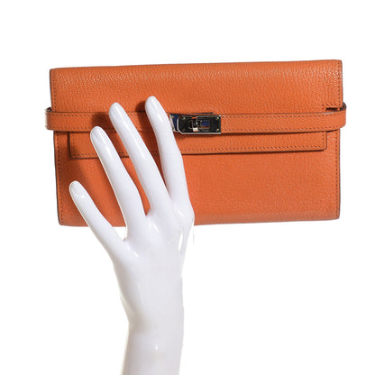 Hermes Chevre Mysore Kelly Longue Wallet Orange 2 of 14