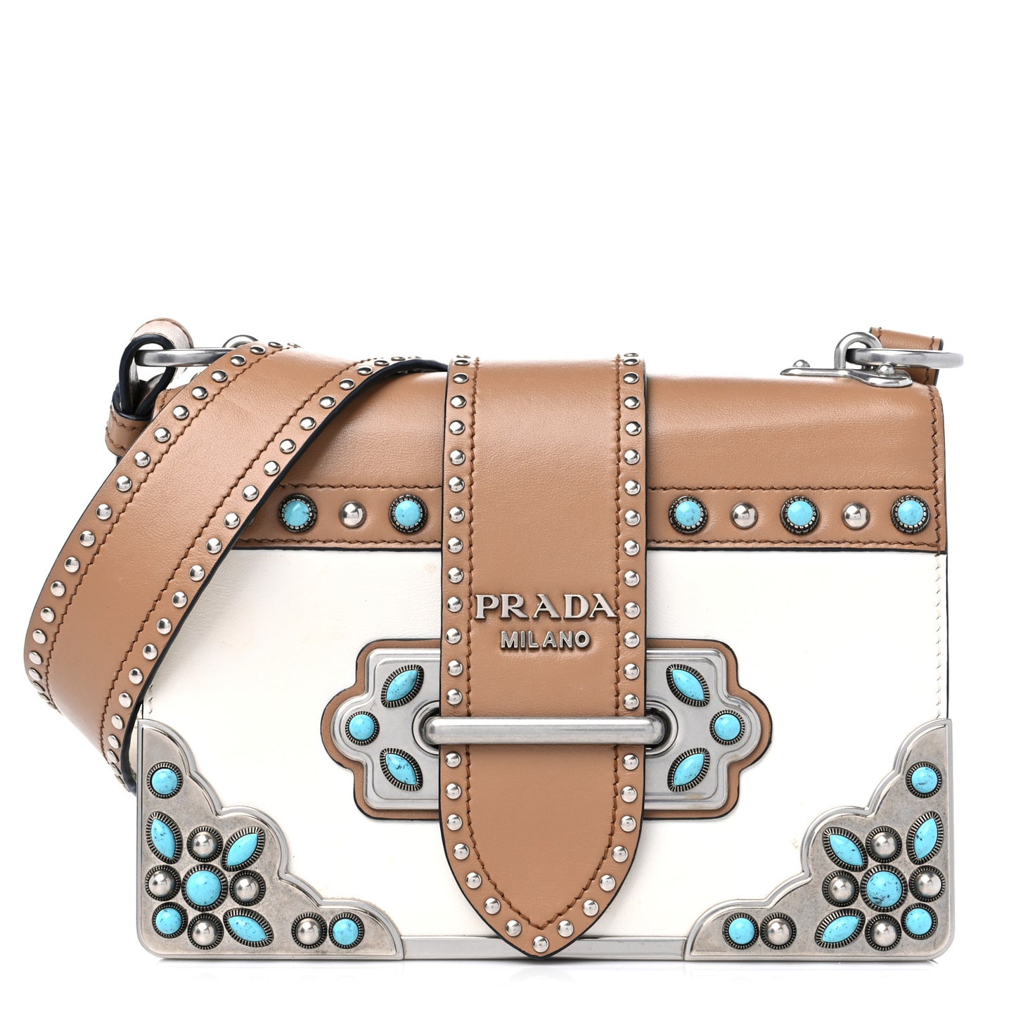 City Calf Studded Folk Cahier Bag White Caramel
