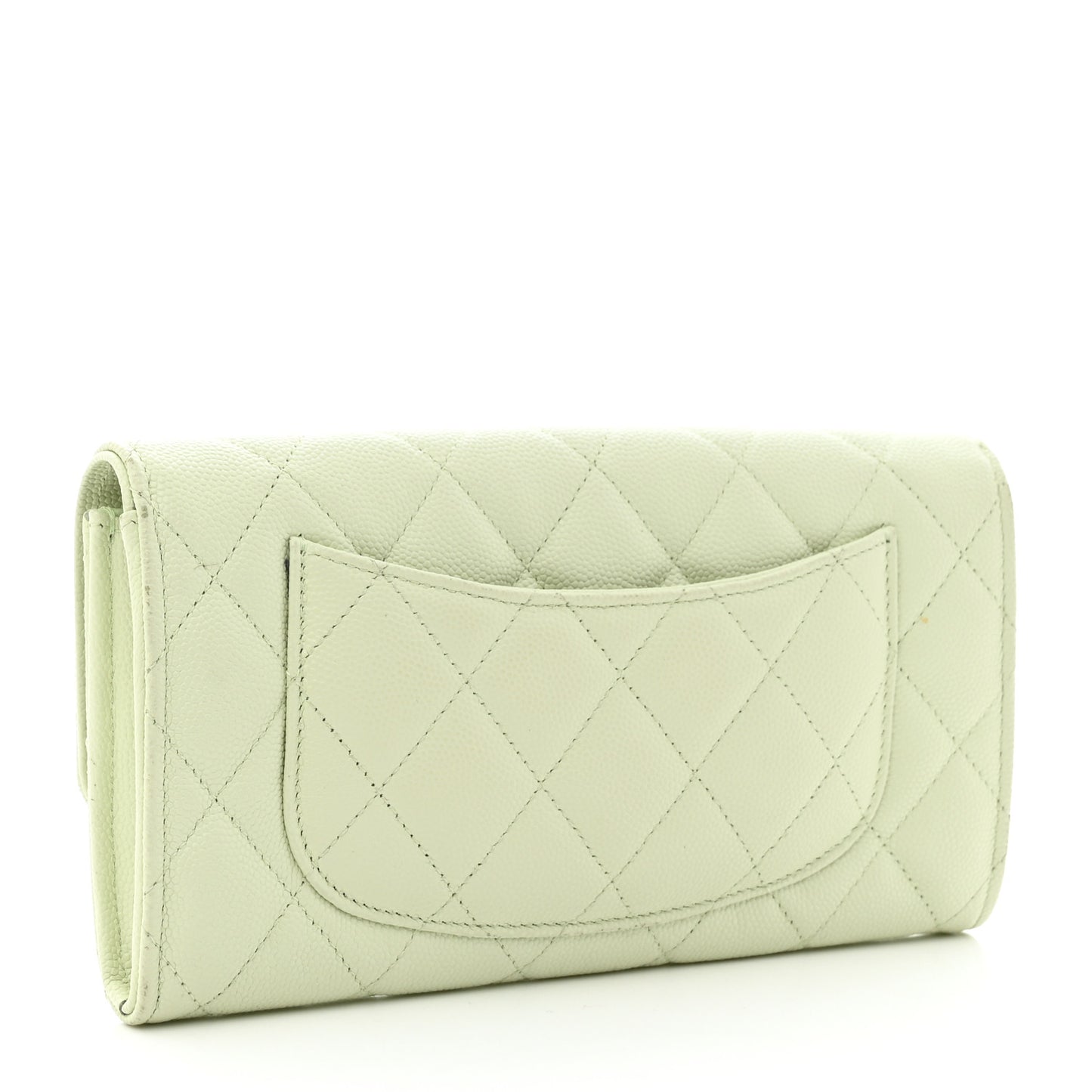 Caviar Quilted Large Gusset Flap Wallet Light Green