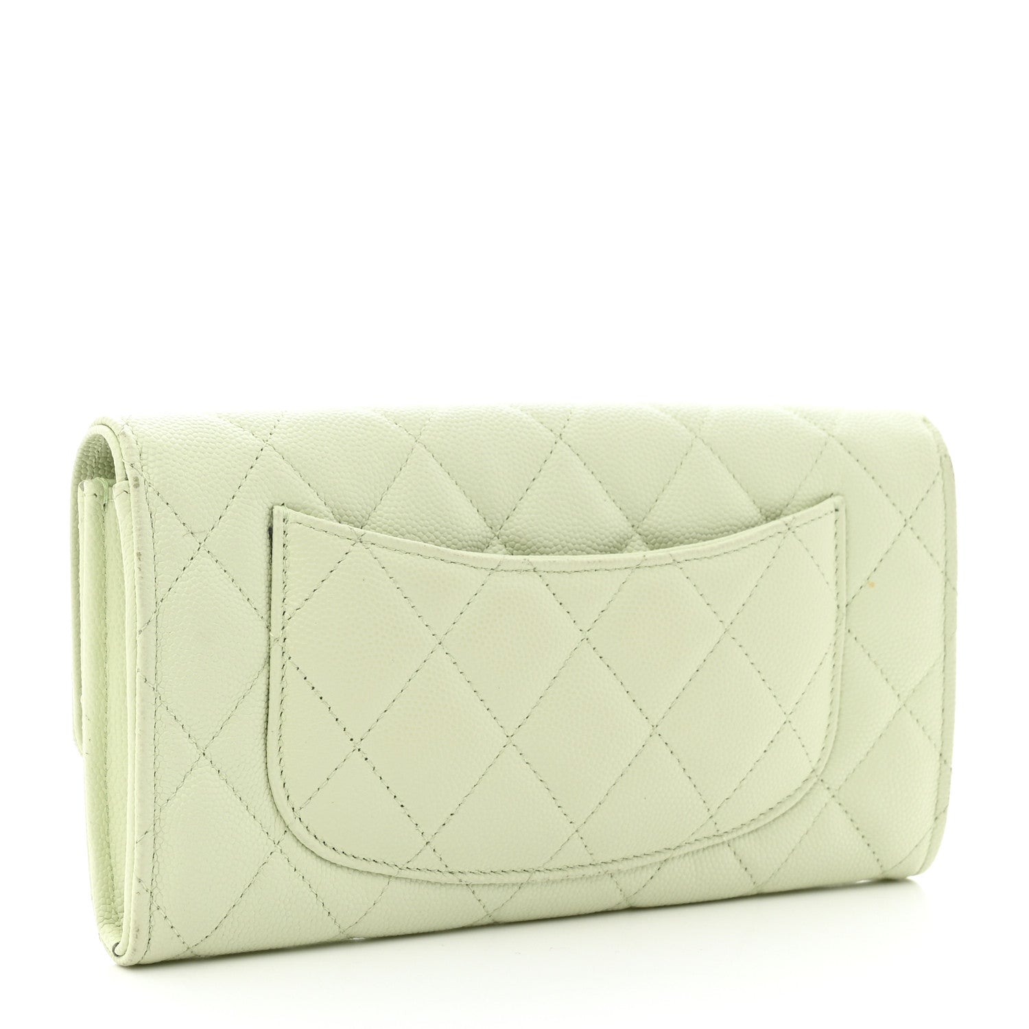 Chanel Caviar Quilted Large Gusset Flap Wallet Light Green 3 of 9