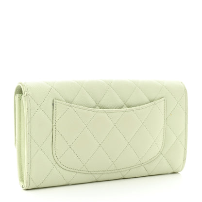 Chanel Caviar Quilted Large Gusset Flap Wallet Light Green 3 of 9