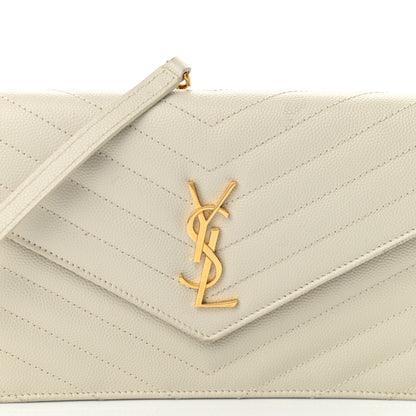 Saint Laurent Grain De Poudre Matelasse Chevron Monogram Envelope Chain Wallet Crema Soft 8 of 11