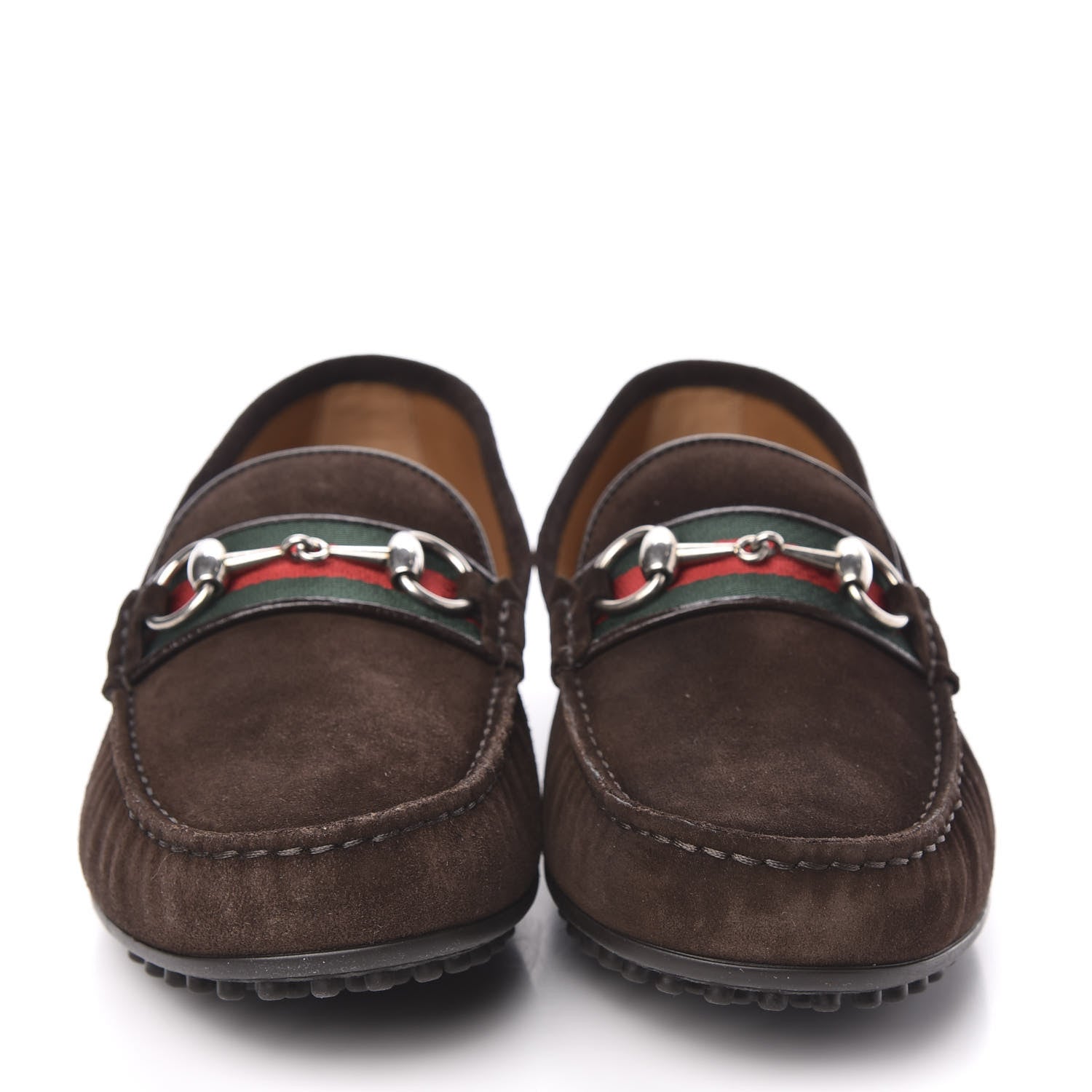 Gucci Suede Web Mens Horsebit Driver Loafers 8.5 Cocoa 2 of 10