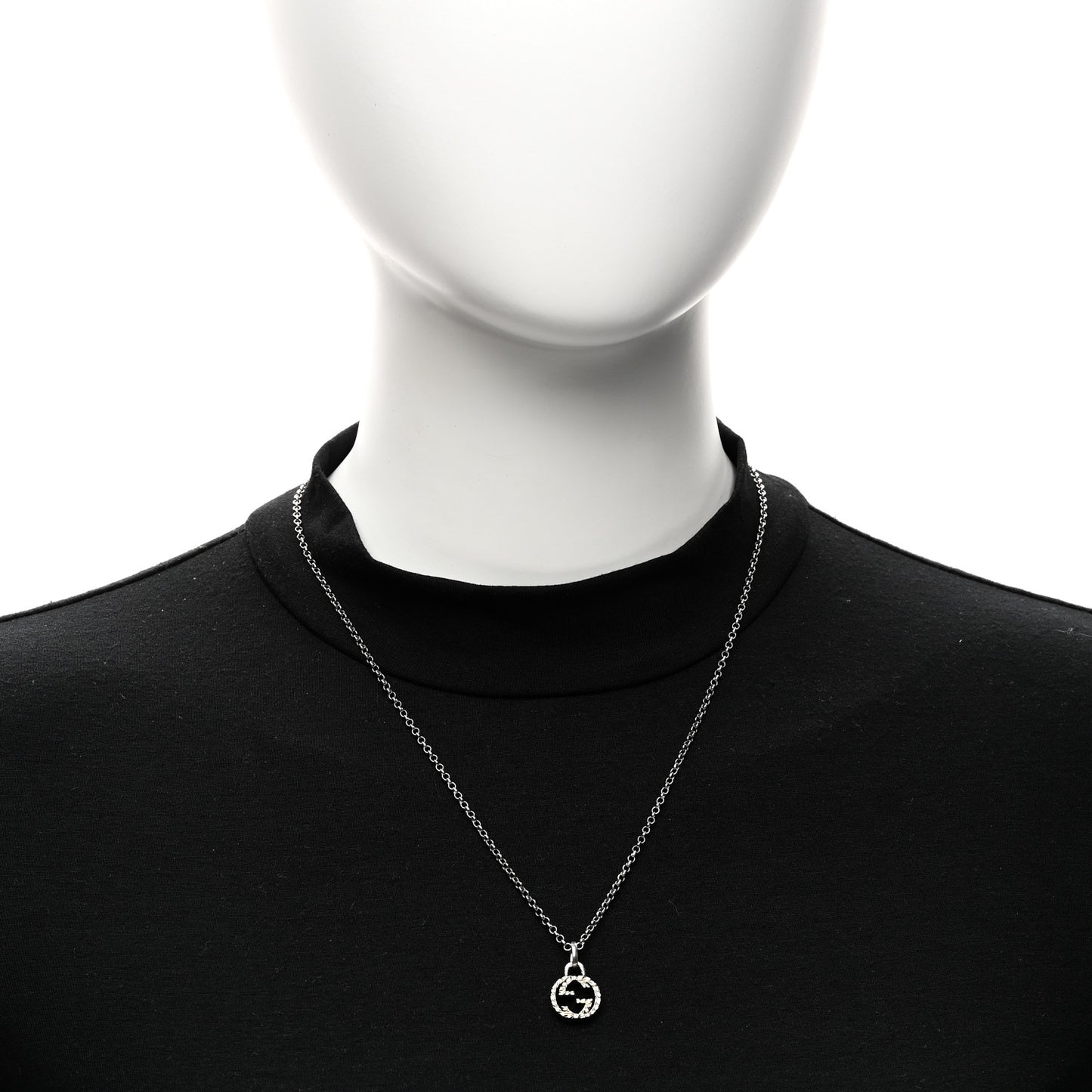 Sterling Silver Small Textured Interlocking G Pendant Necklace