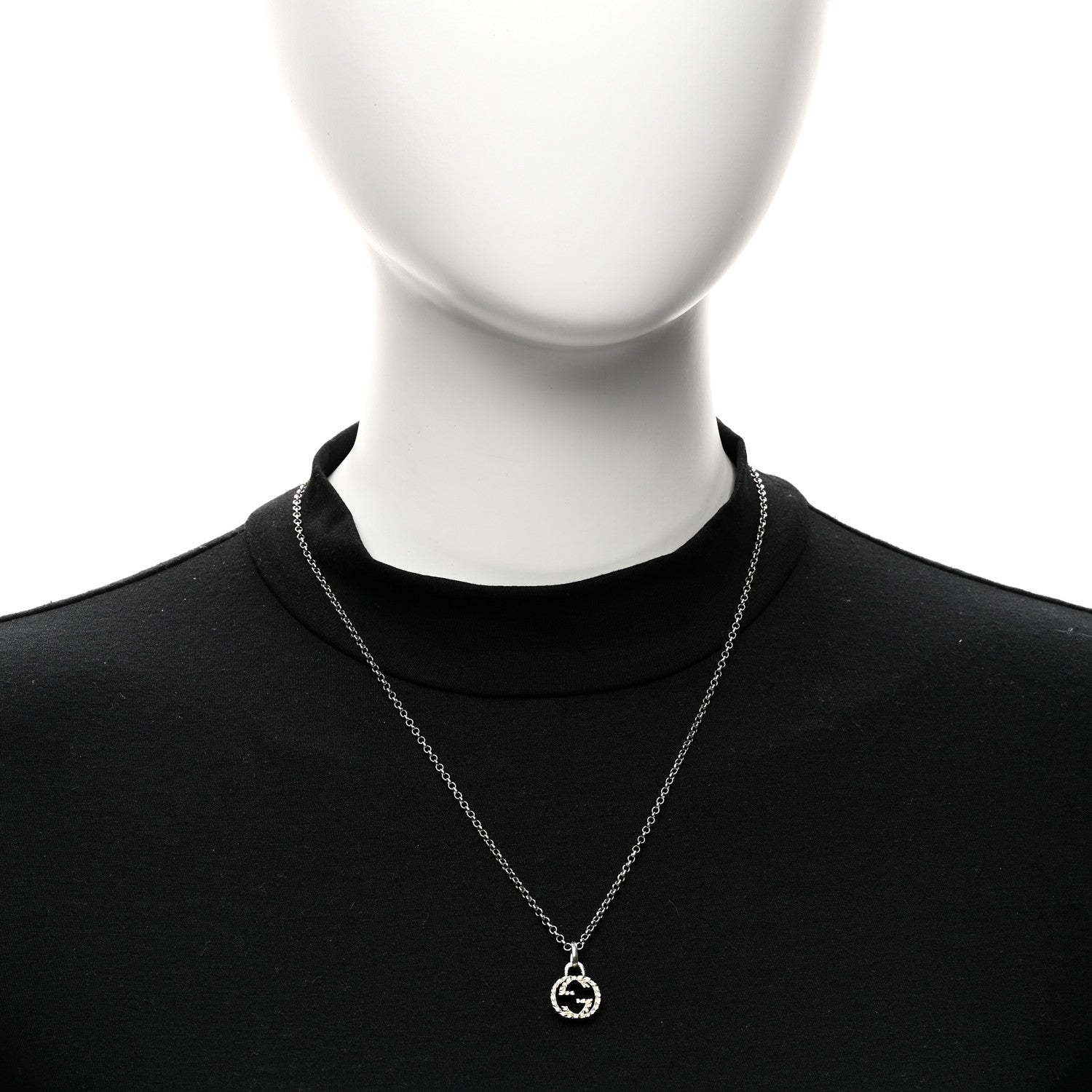 Gucci Sterling Silver Small Textured Interlocking G Pendant Necklace 2 of 5