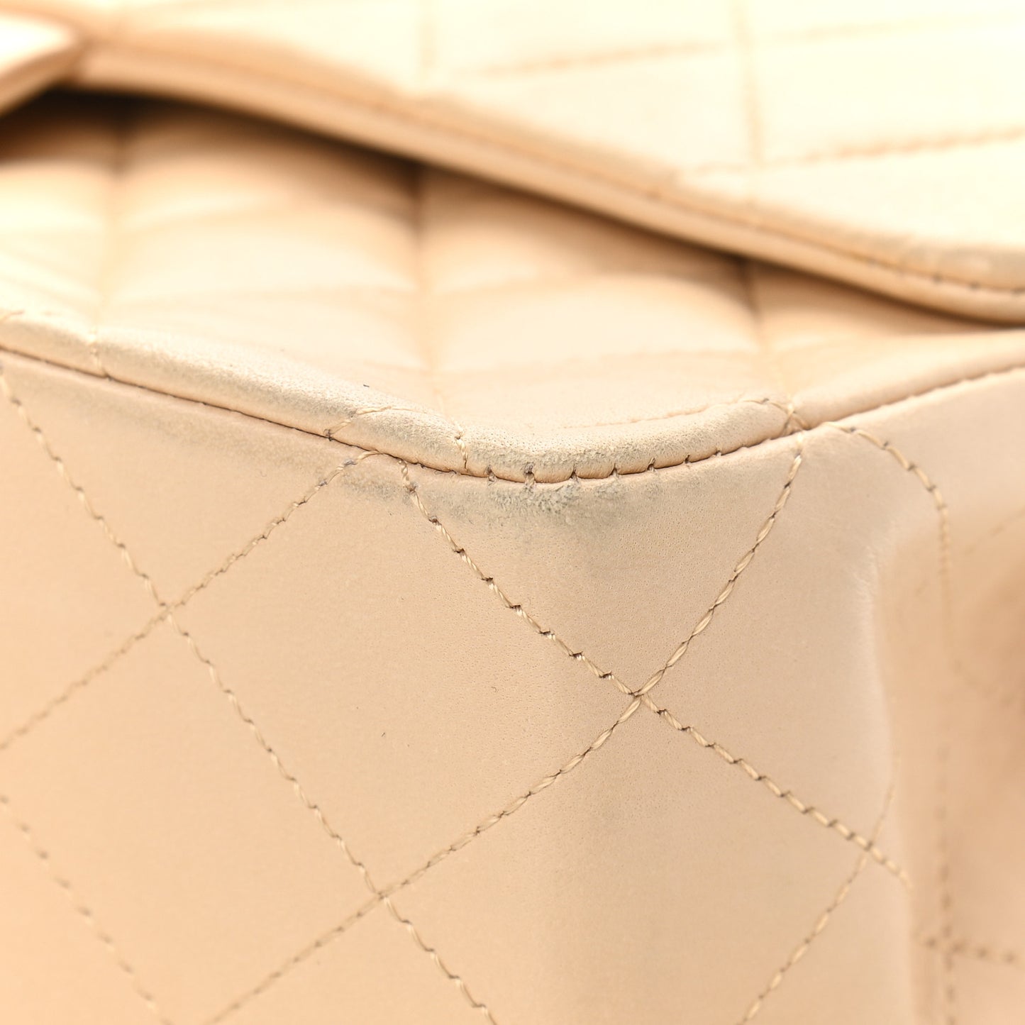 Lambskin Quilted Medium Double Flap Beige