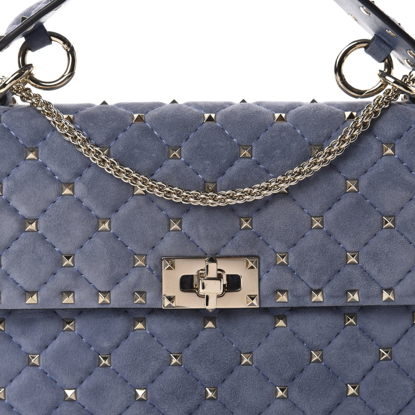 Suede Medium Rockstud Spike Shoulder Bag Blue