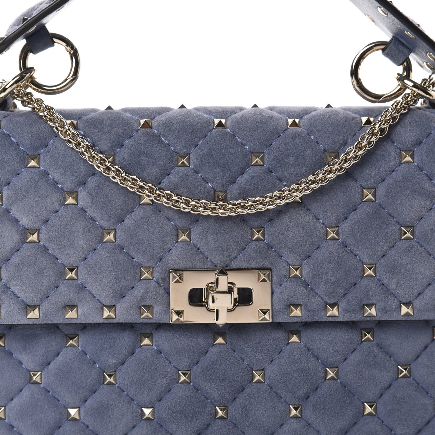 Valentino Garavani Suede Medium Rockstud Spike Shoulder Bag Blue 10 of 10