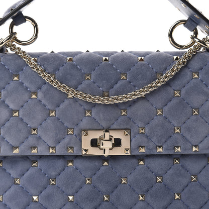 Valentino Garavani Suede Medium Rockstud Spike Shoulder Bag Blue 10 of 10