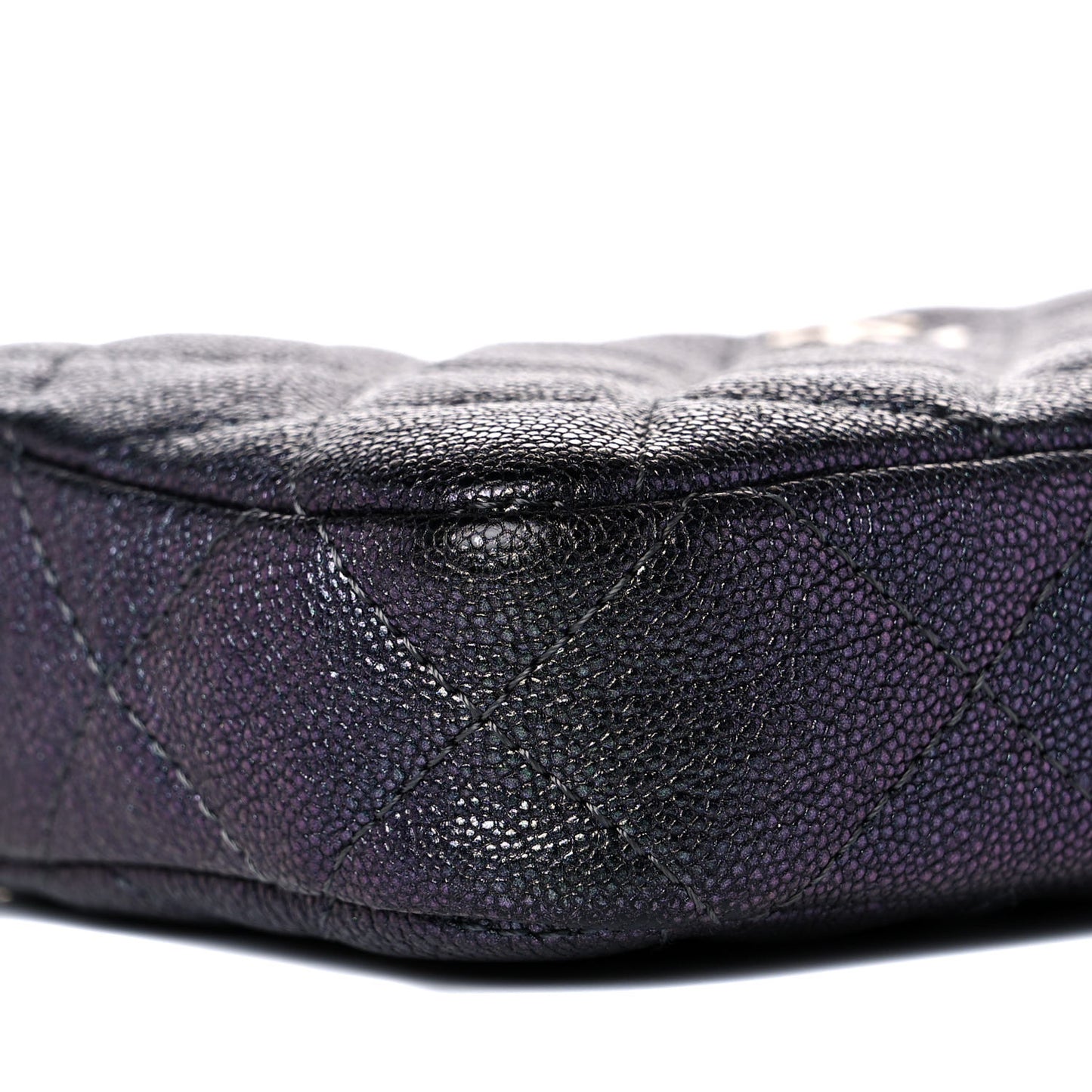 Iridescent Caviar Quilted Small Clutch With Chain Black
