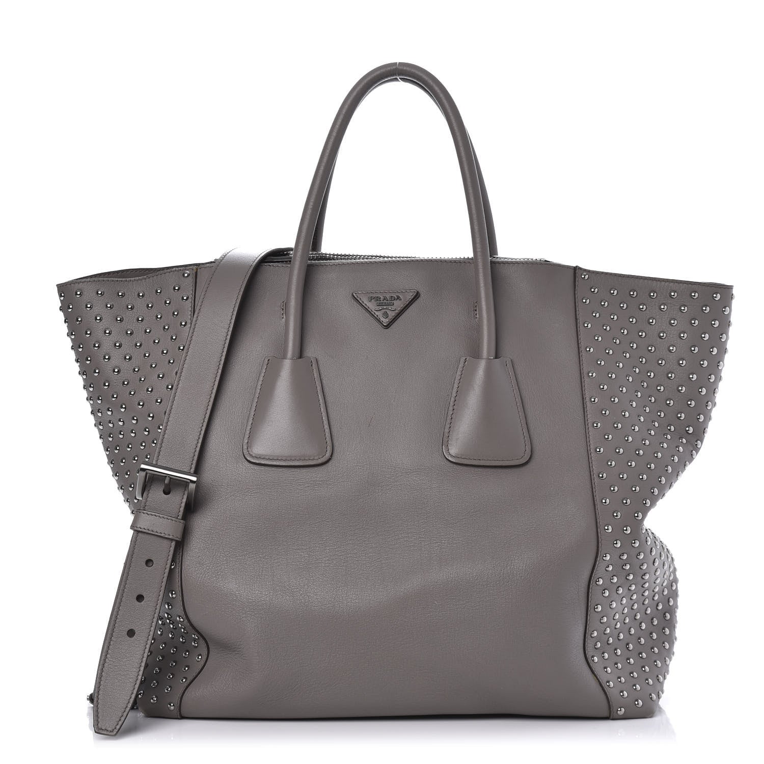 Prada Calfskin Studded Shopping Tote Marmo 1 of 10