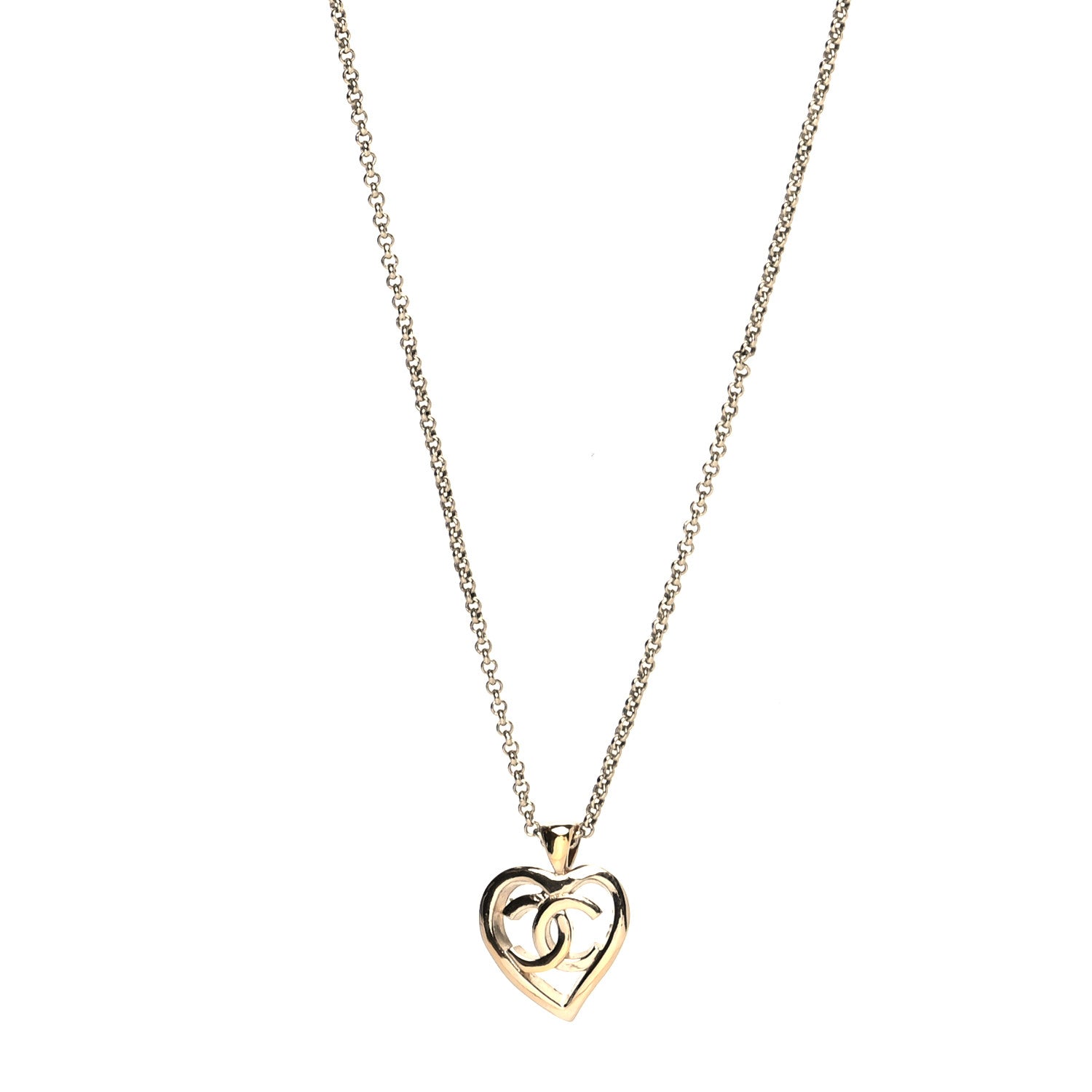 Chanel CC Heart Chain Pendant Necklace Gold 1 of 5