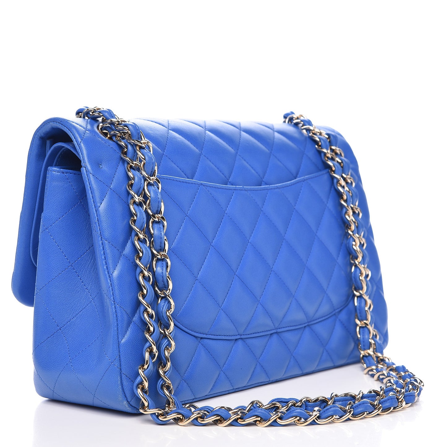 Lambskin Quilted Jumbo Double Flap Blue