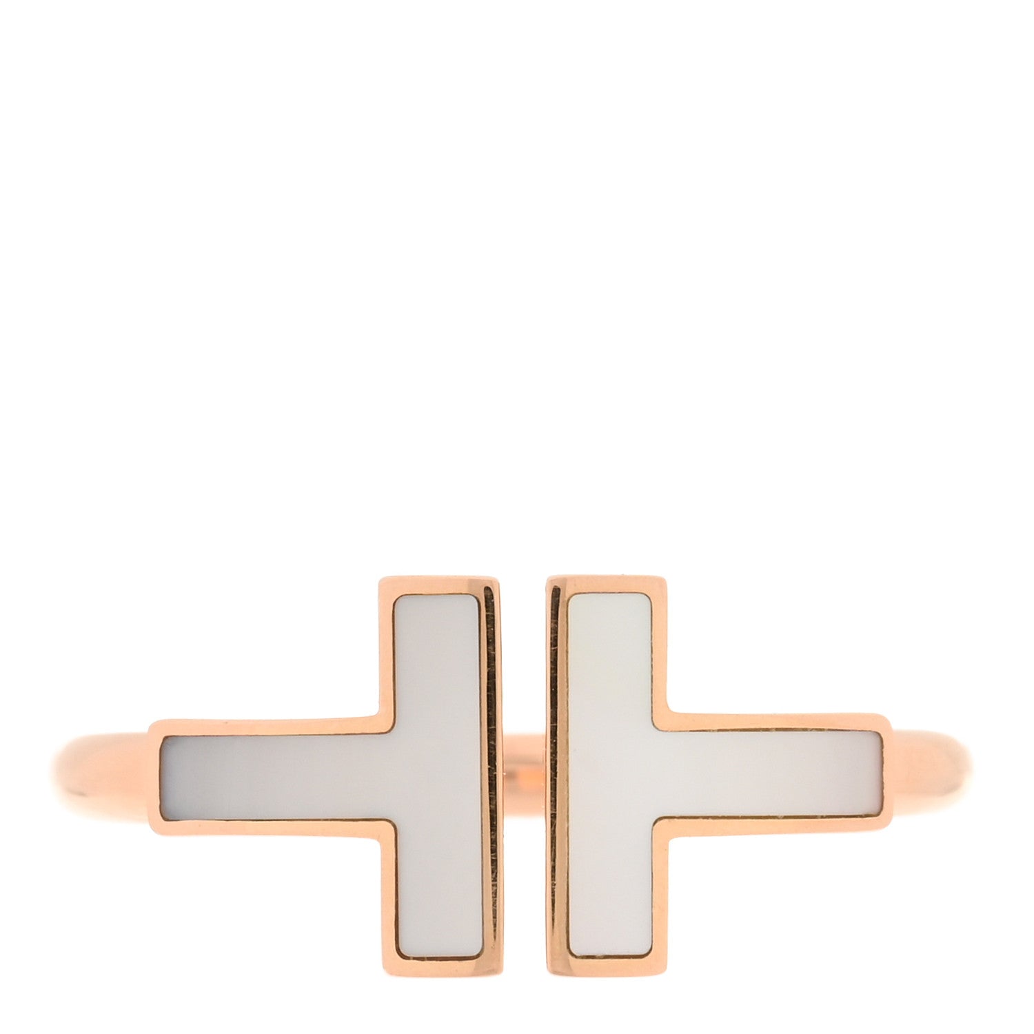 Tiffany 18K Rose Gold Mother of Pearl T Wire Ring 50 5.25 1 of 4