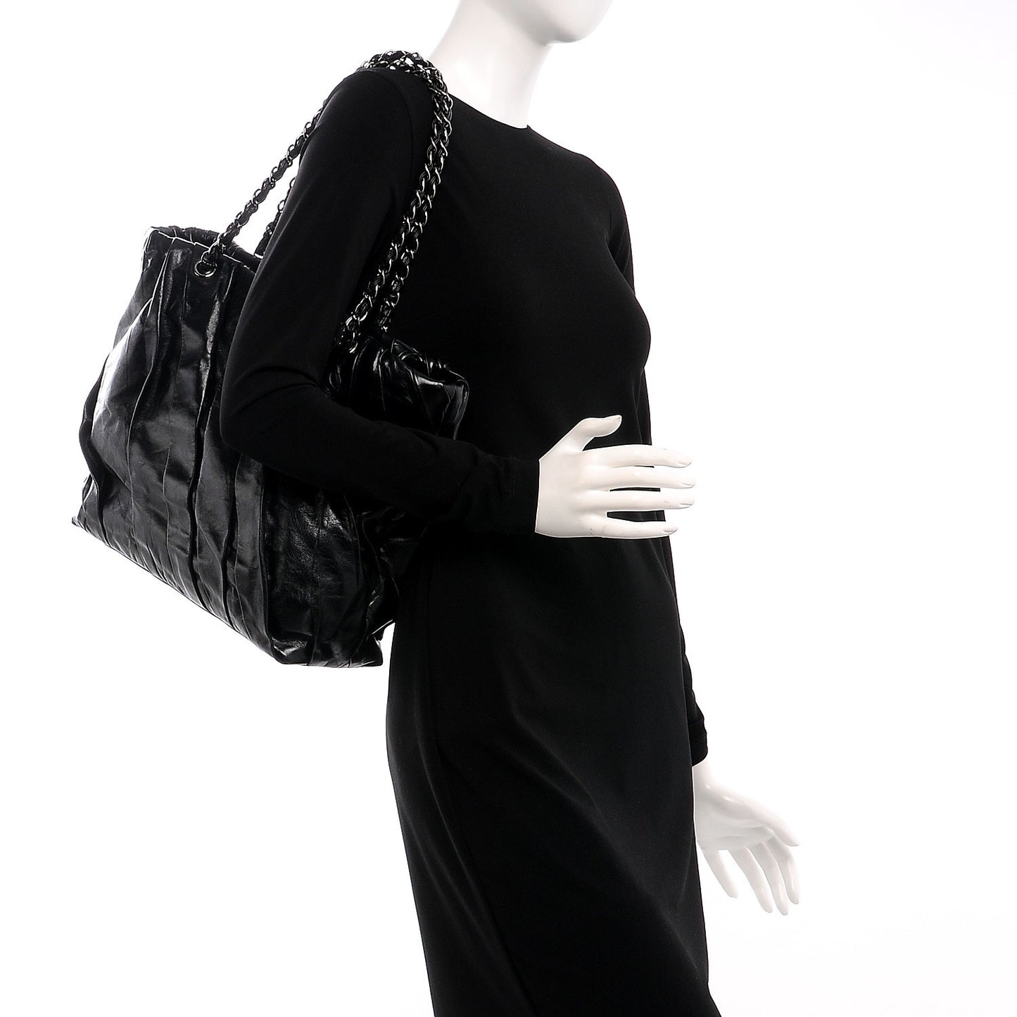 Glazed Calfskin Large Twisted Tote Black