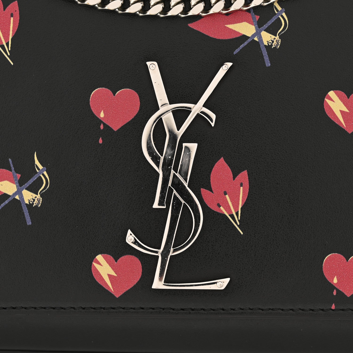 Saint Laurent Calfskin Medium Heart Bolts Monogram Kate Satchel Black 13 of 15