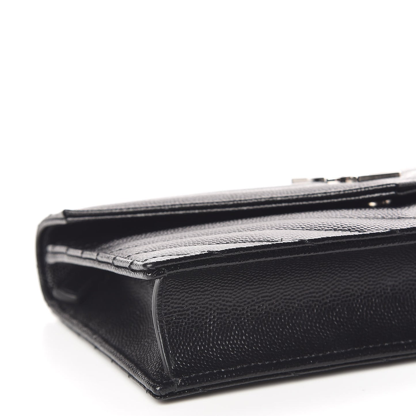 Grain De Poudre Matelasse Chevron Monogram Envelope Chain Wallet Black