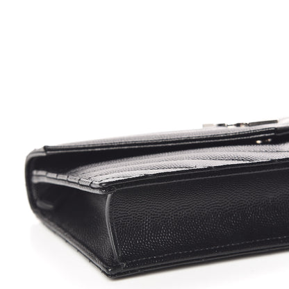 Saint Laurent Grain De Poudre Matelasse Chevron Monogram Envelope Chain Wallet Black 5 of 10