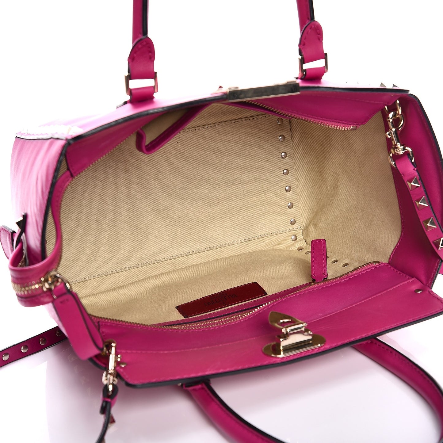 Vitello Small Rockstud Double Handle Tote Fuxia