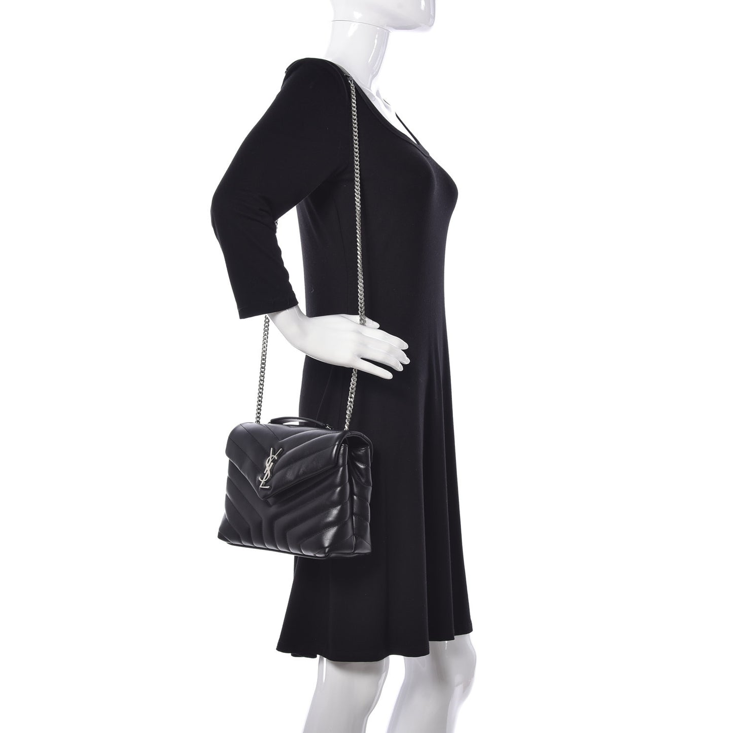 Calfskin Y Quilted Monogram Small Loulou Chain Satchel Black