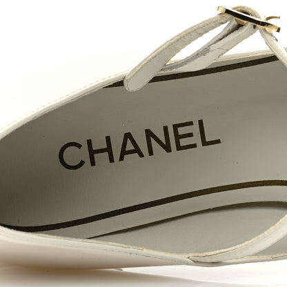 Chanel Calfskin Cap Toe T Strap CC Flats 39.5 Ivory Black 7 of 8