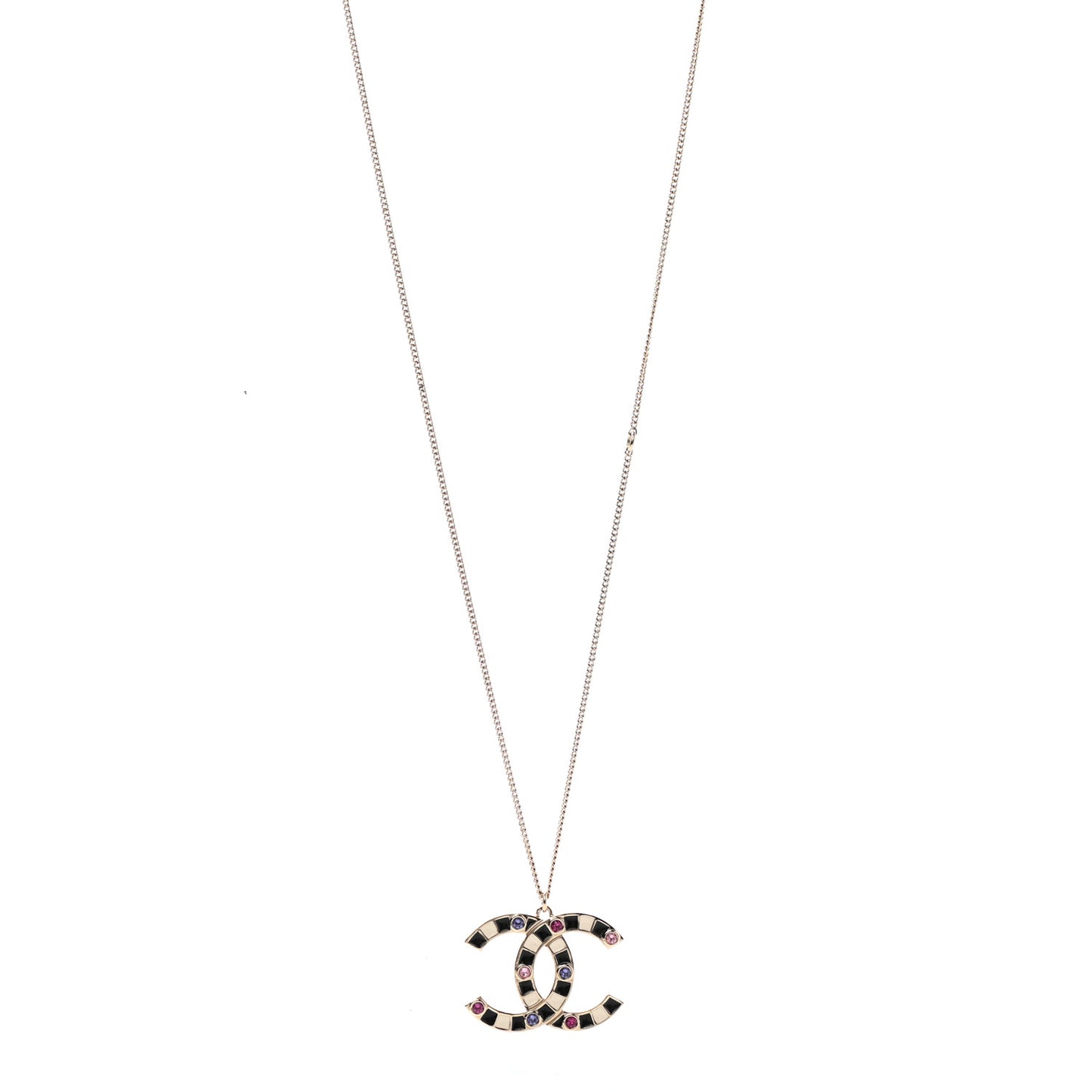 Crystal Enamel CC Pendant Necklace Gold Multicolor
