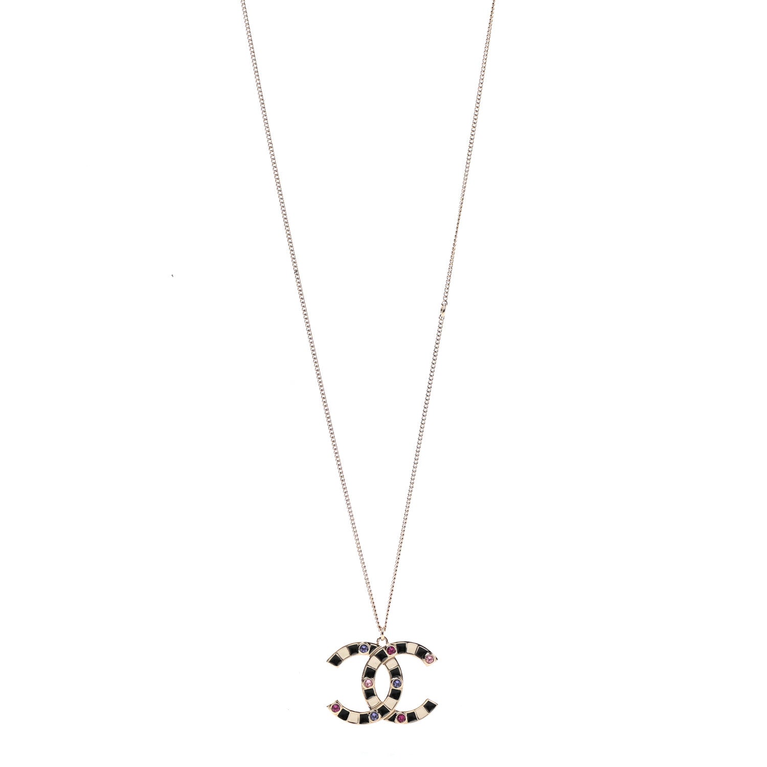 Chanel Crystal Enamel CC Pendant Necklace Gold Multicolor 1 of 6