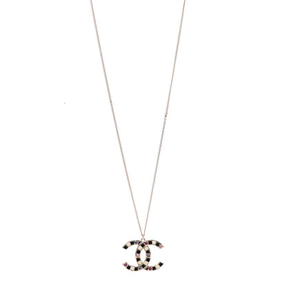Chanel Crystal Enamel CC Pendant Necklace Gold Multicolor 1 of 6