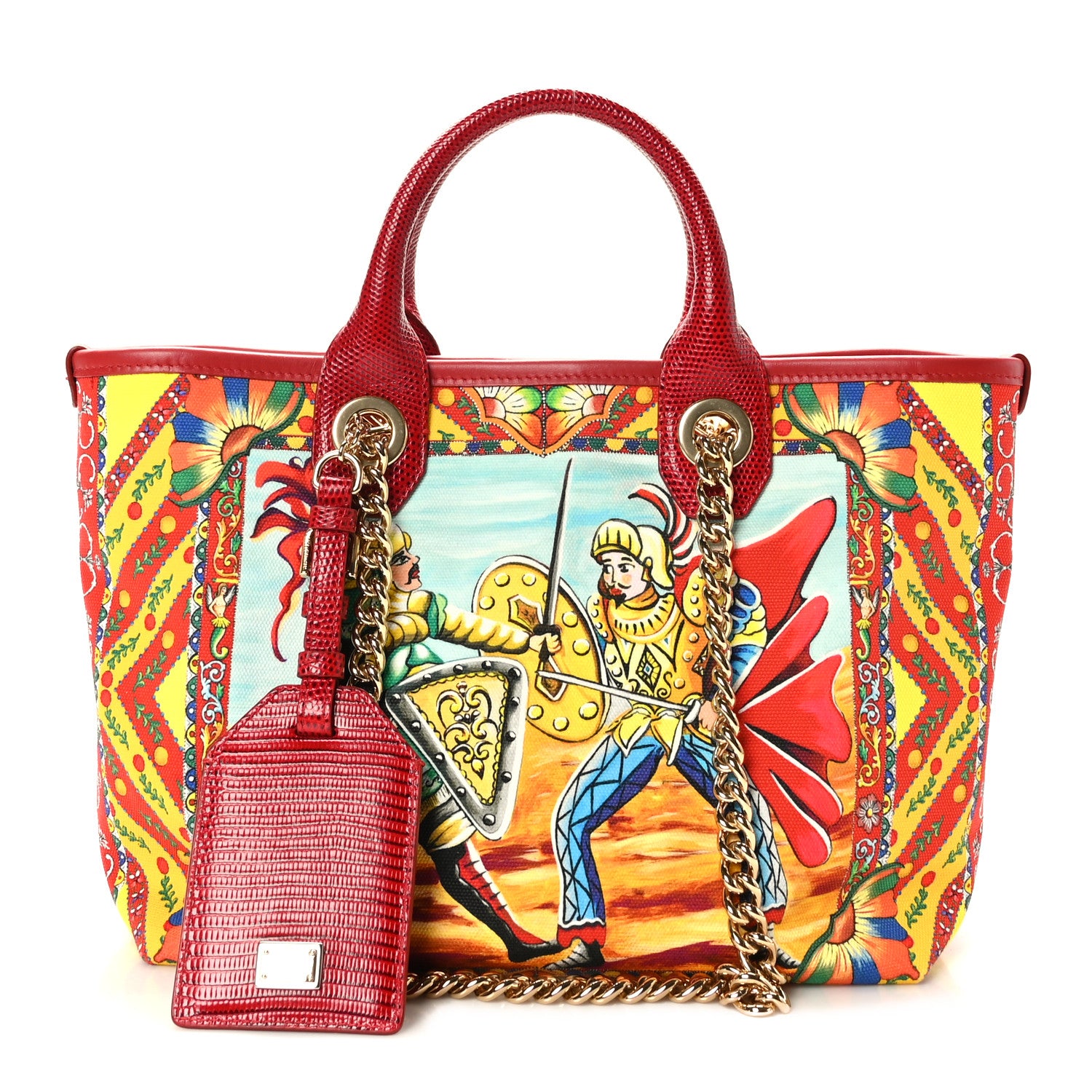 Dolce & Gabbana Canvas Snakeskin Carretto Print Capri Tote Red Multicolor 1 of 8
