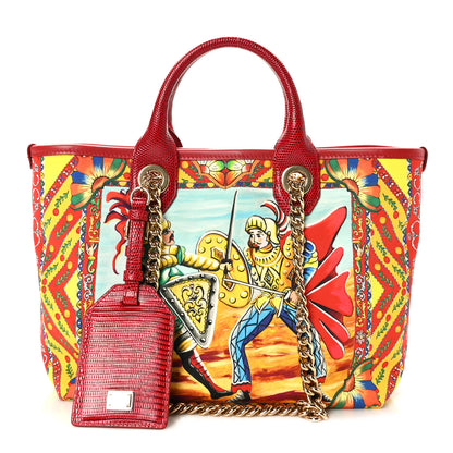 Dolce & Gabbana Canvas Snakeskin Carretto Print Capri Tote Red Multicolor 1 of 8