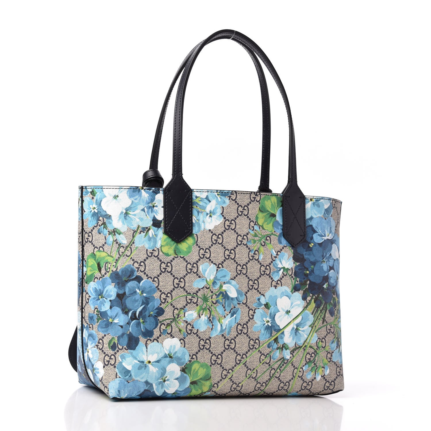 Gucci GG Supreme Monogram Blooms Small Reversible Tote Beige Blue Navy 4 of 10