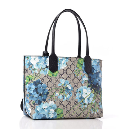 Gucci GG Supreme Monogram Blooms Small Reversible Tote Beige Blue Navy 4 of 10