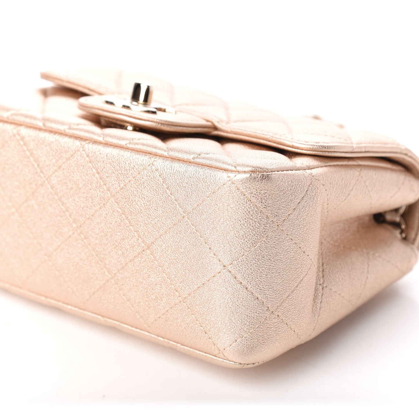 Metallic Lambskin Quilted Mini Square Flap Gold