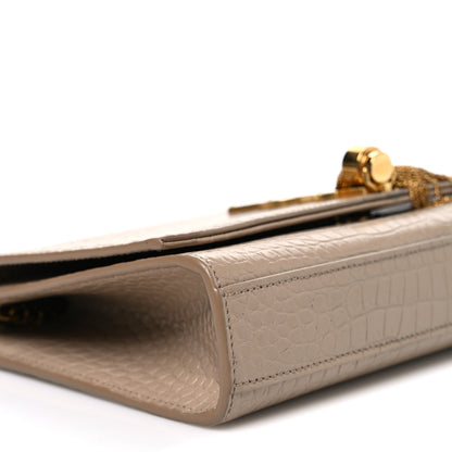 Saint Laurent Calfskin Crocodile Embossed Medium Classic Monogram Kate Tassel Satchel Dark Beige 9 of 11