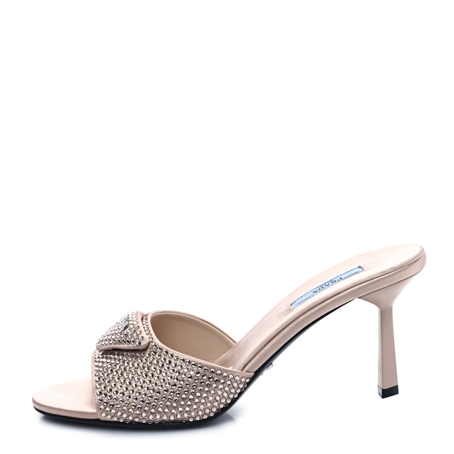 Prada Satin Crystal Logo 85mm Slide Sandals 39 Ninfea 1 of 8