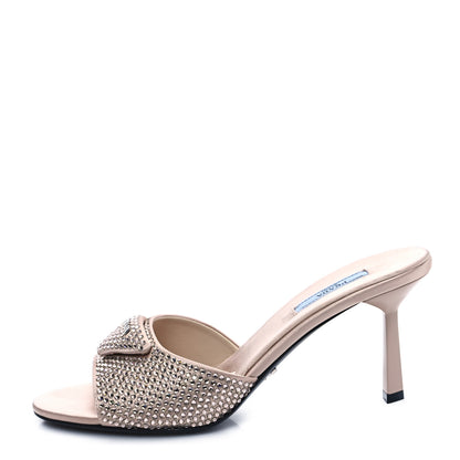 Prada Satin Crystal Logo 85mm Slide Sandals 39 Ninfea 1 of 8