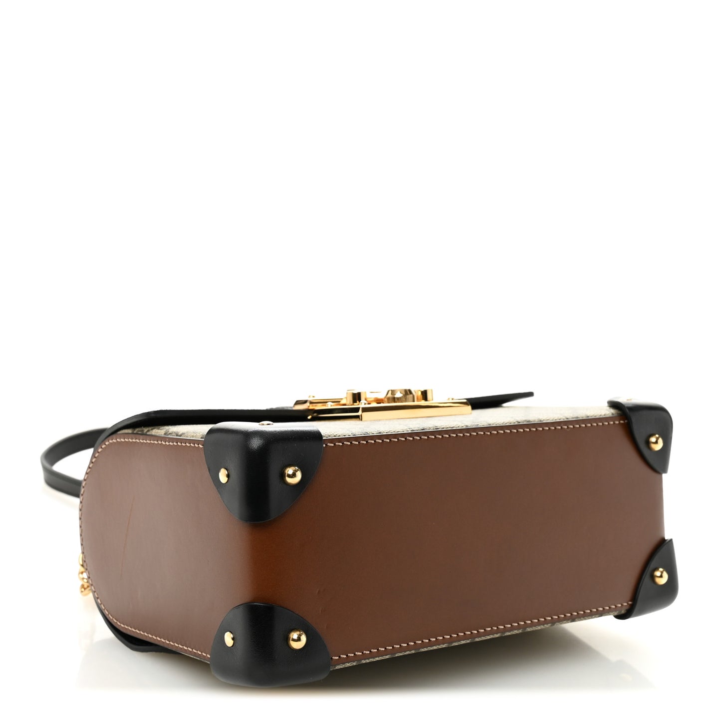 GG Supreme Monogram Small Padlock Bamboo Shoulder Bag Beige Black Cuir