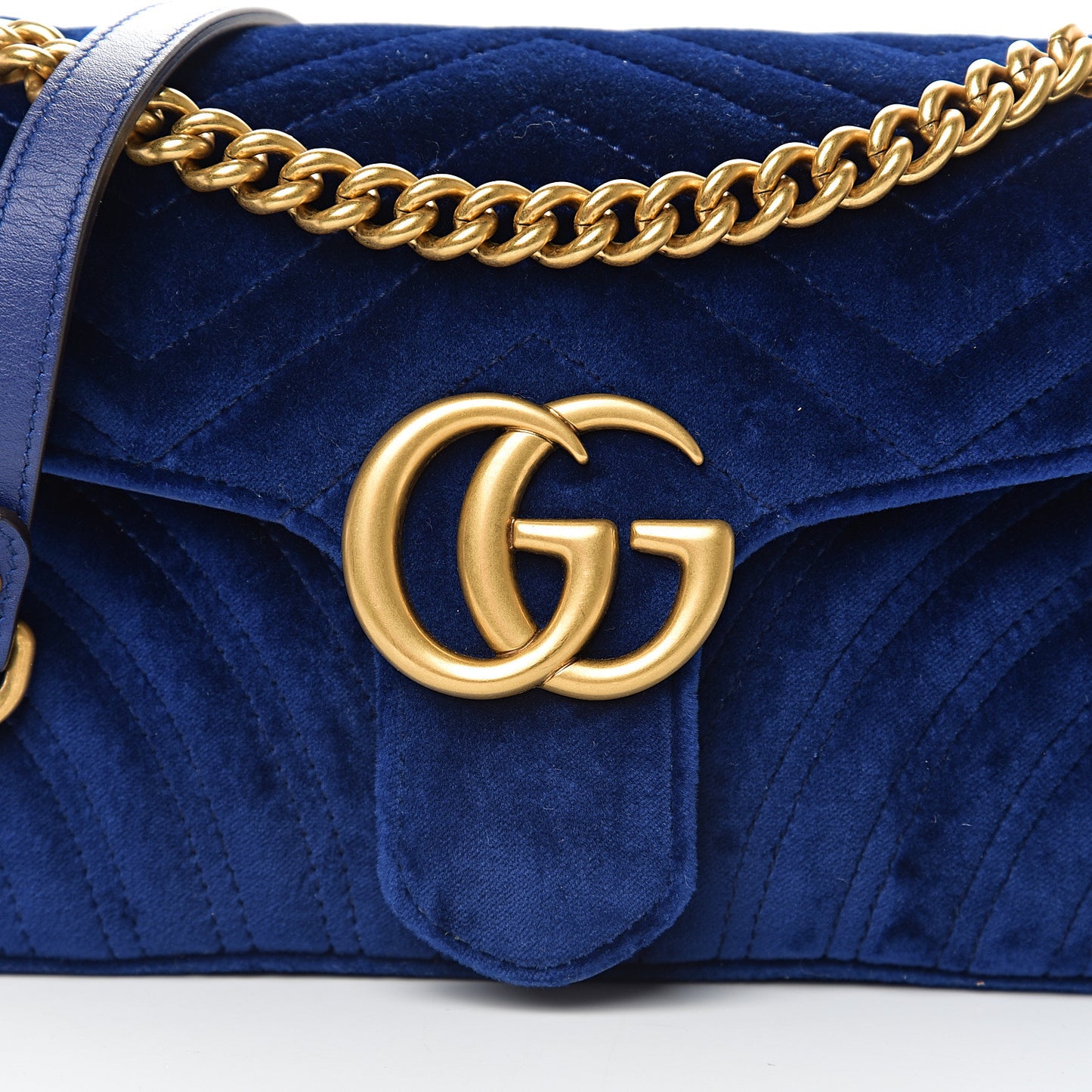 Velvet Matelasse Small GG Marmont Shoulder Bag Cobalt Blue