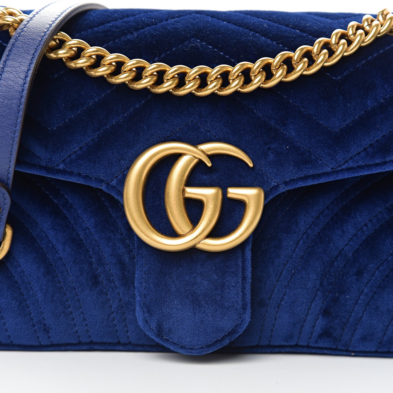 Gucci Velvet Matelasse Small GG Marmont Shoulder Bag Cobalt Blue 9 of 9
