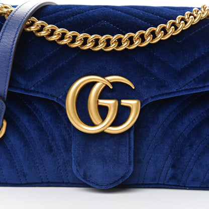 Gucci Velvet Matelasse Small GG Marmont Shoulder Bag Cobalt Blue 9 of 9