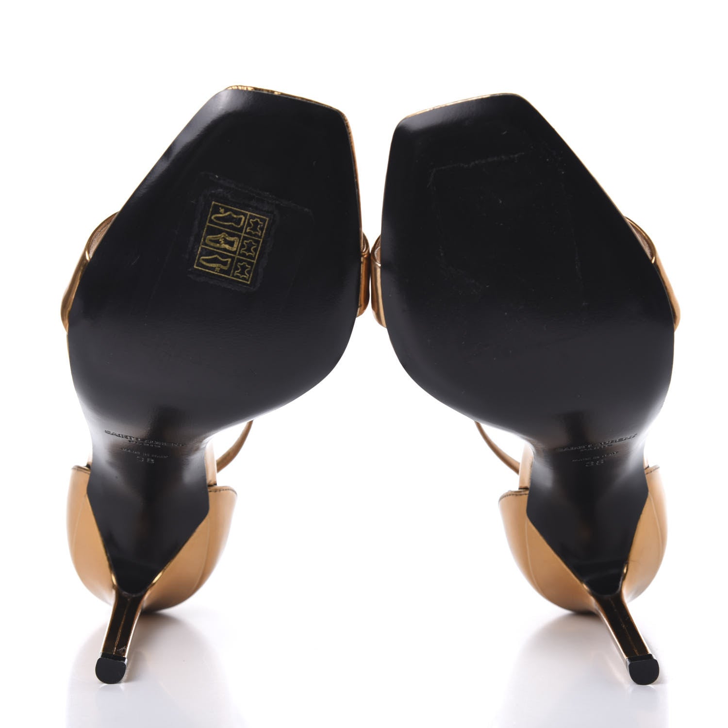 Saint Laurent Metallic Lambskin Amber 105 Ankle Strap Sandals 38 Egypt Gold 5 of 9