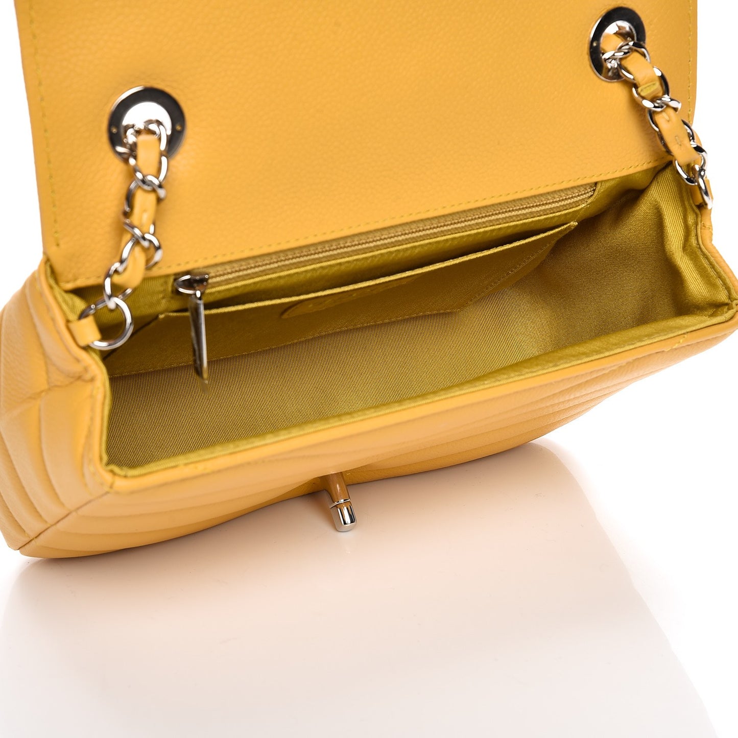 Caviar Chevron Quilted Medium Single Flap Yellow