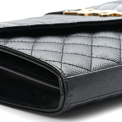 Saint Laurent Grain De Poudre Mixed Matelasse Triquilt Monogram Chain Wallet Black 7 of 9