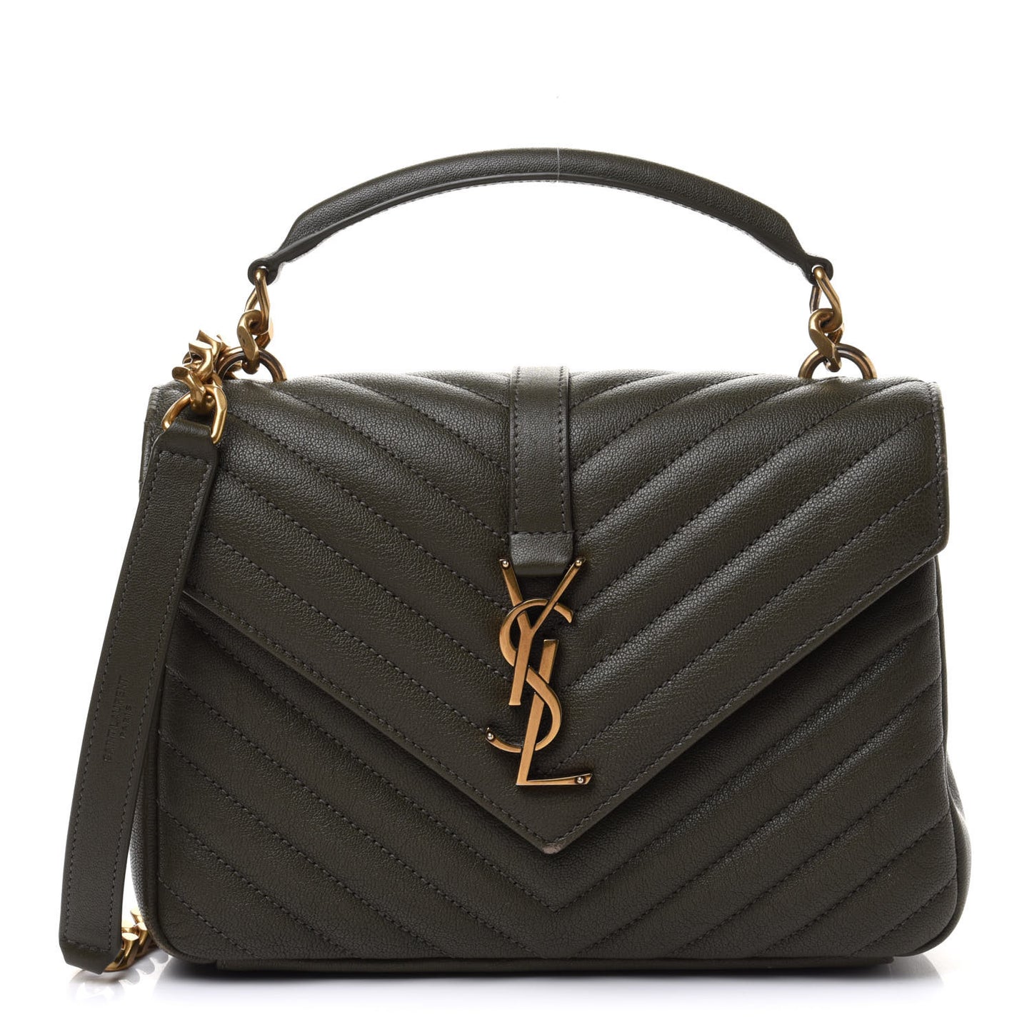 Sheepskin Matelasse Chevron Monogram Medium College Bag Military Olive