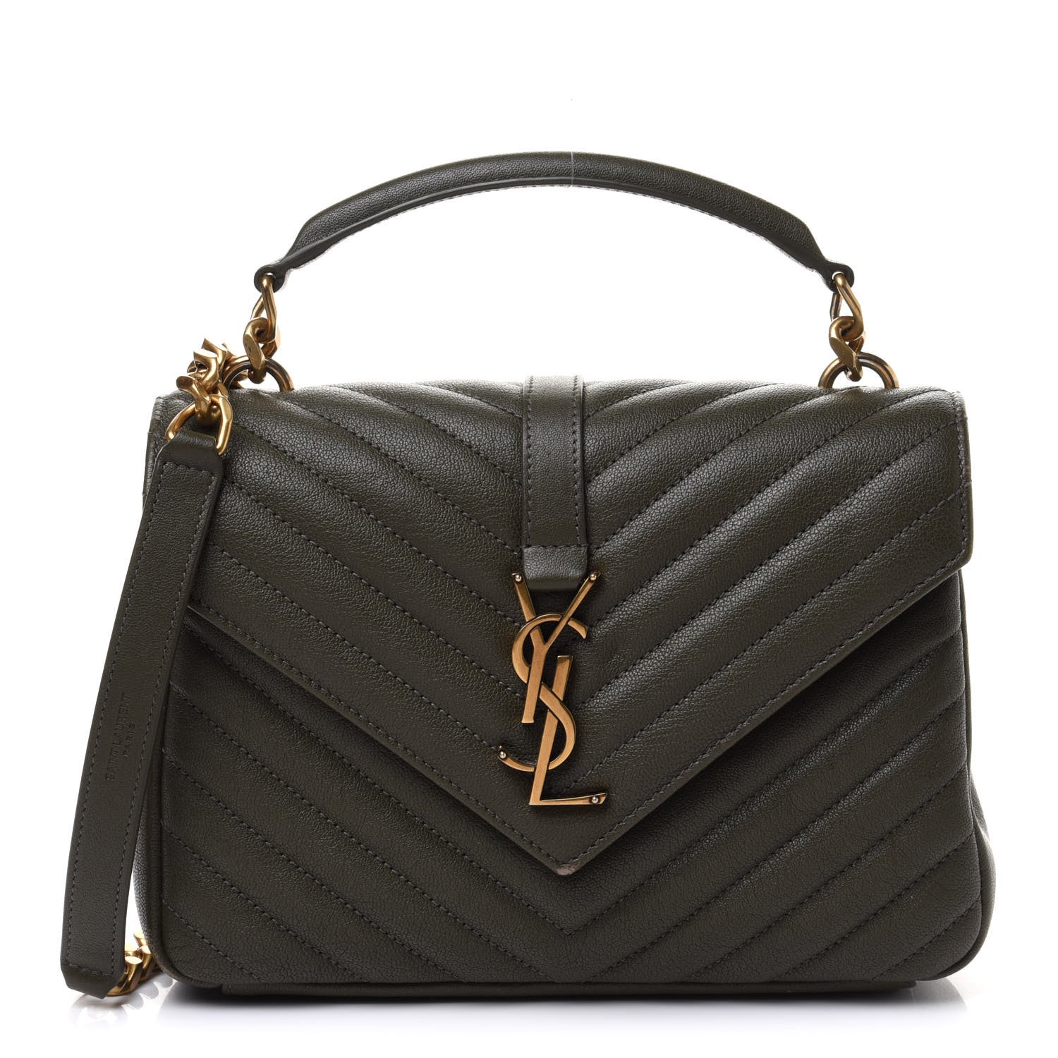 Saint Laurent Sheepskin Matelasse Chevron Monogram Medium College Bag Military Olive 1 of 13