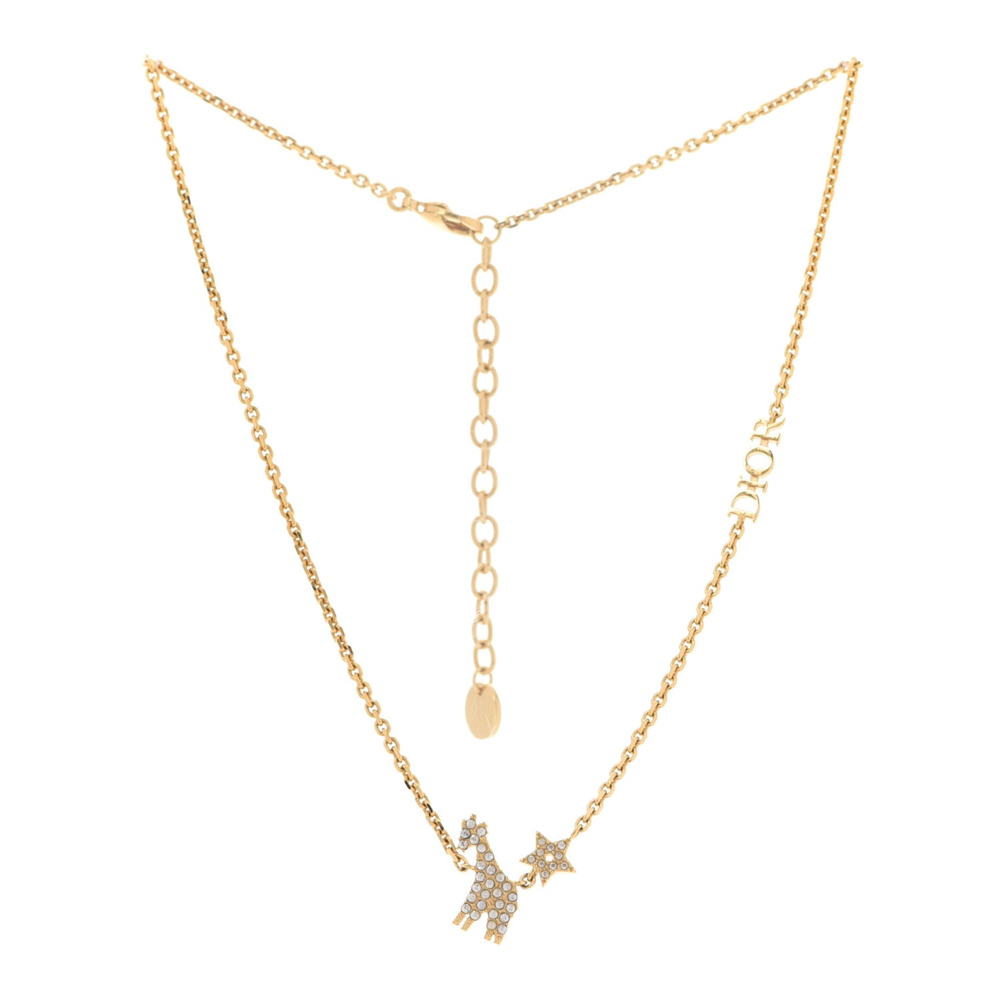 Crystal Diorable Giraffe Logo Necklace Gold